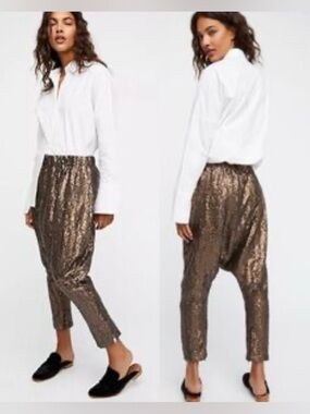 One by One Teaspoon Brown Sequined Harem Pants Size XS